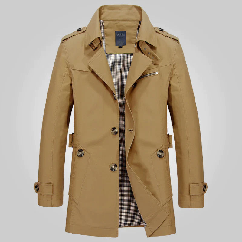 Trenchcoat - Klassischer mittellanger Herren-Trenchcoat für den Herbst-Braun-2XS-Chaps Herrenmode