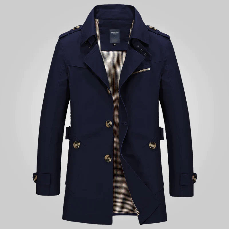 Trenchcoat - Klassischer mittellanger Herren-Trenchcoat für den Herbst-Dunkelblau-2XS-Chaps Herrenmode