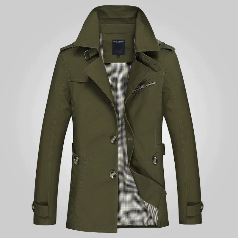 Trenchcoat - Klassischer mittellanger Herren-Trenchcoat für den Herbst-Grün-2XS-Chaps Herrenmode
