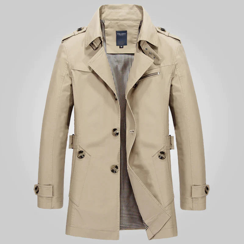 Trenchcoat - Klassischer mittellanger Herren-Trenchcoat für den Herbst-Khaki-2XS-Chaps Herrenmode