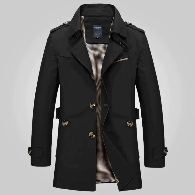 Trenchcoat - Klassischer mittellanger Herren-Trenchcoat für den Herbst-Schwarz-2XS-Chaps Herrenmode