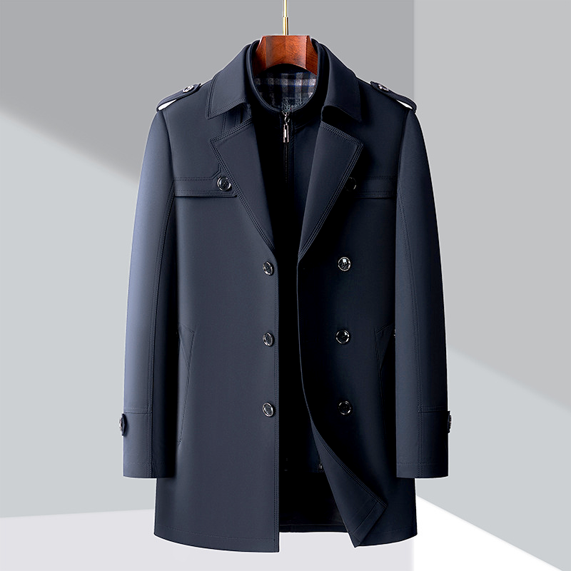 Trenchcoat | Zweireiher | Mittellang | Herbstjacke | Trenchcoat für Herren-Blau-M-Chaps Herrenmode