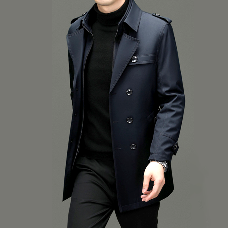Trenchcoat | Zweireiher | Mittellang | Herbstjacke | Trenchcoat für Herren-Chaps Herrenmode