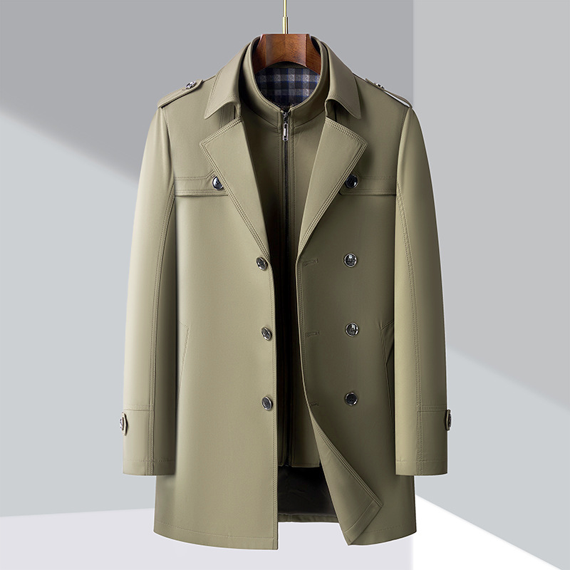 Trenchcoat | Zweireiher | Mittellang | Herbstjacke | Trenchcoat für Herren-Khaki-M-Chaps Herrenmode