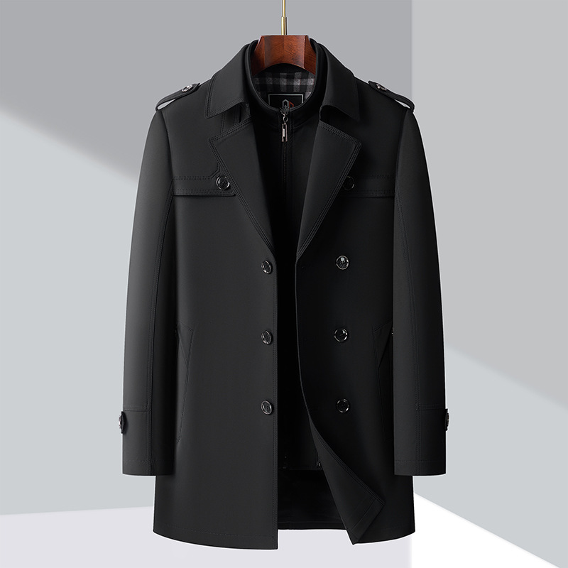 Trenchcoat | Zweireiher | Mittellang | Herbstjacke | Trenchcoat für Herren-Schwarz-M-Chaps Herrenmode