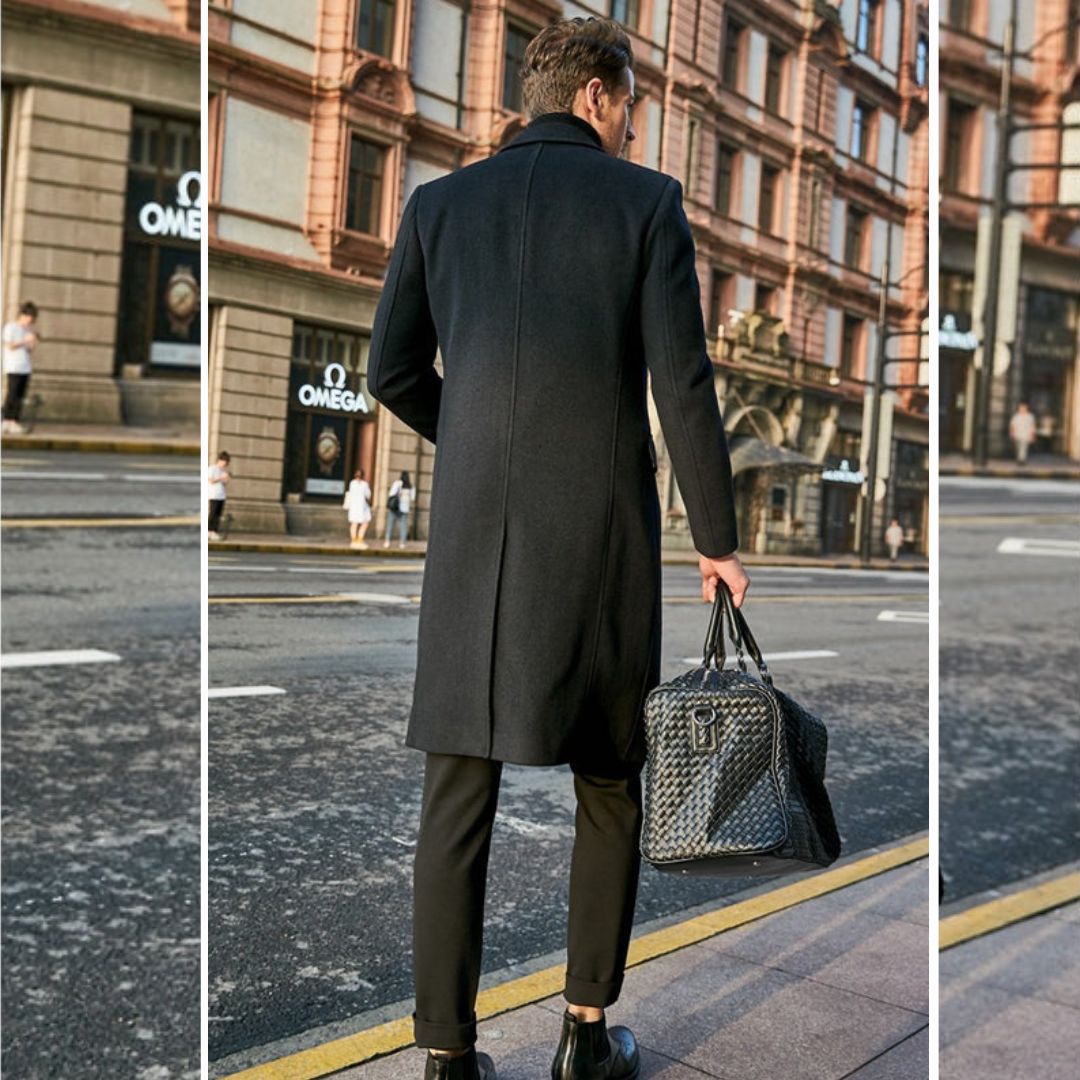 Trenchcoat aus Wolle - Stylischer langer einreihiger Trenchcoat für Herren-Chaps Herrenmode