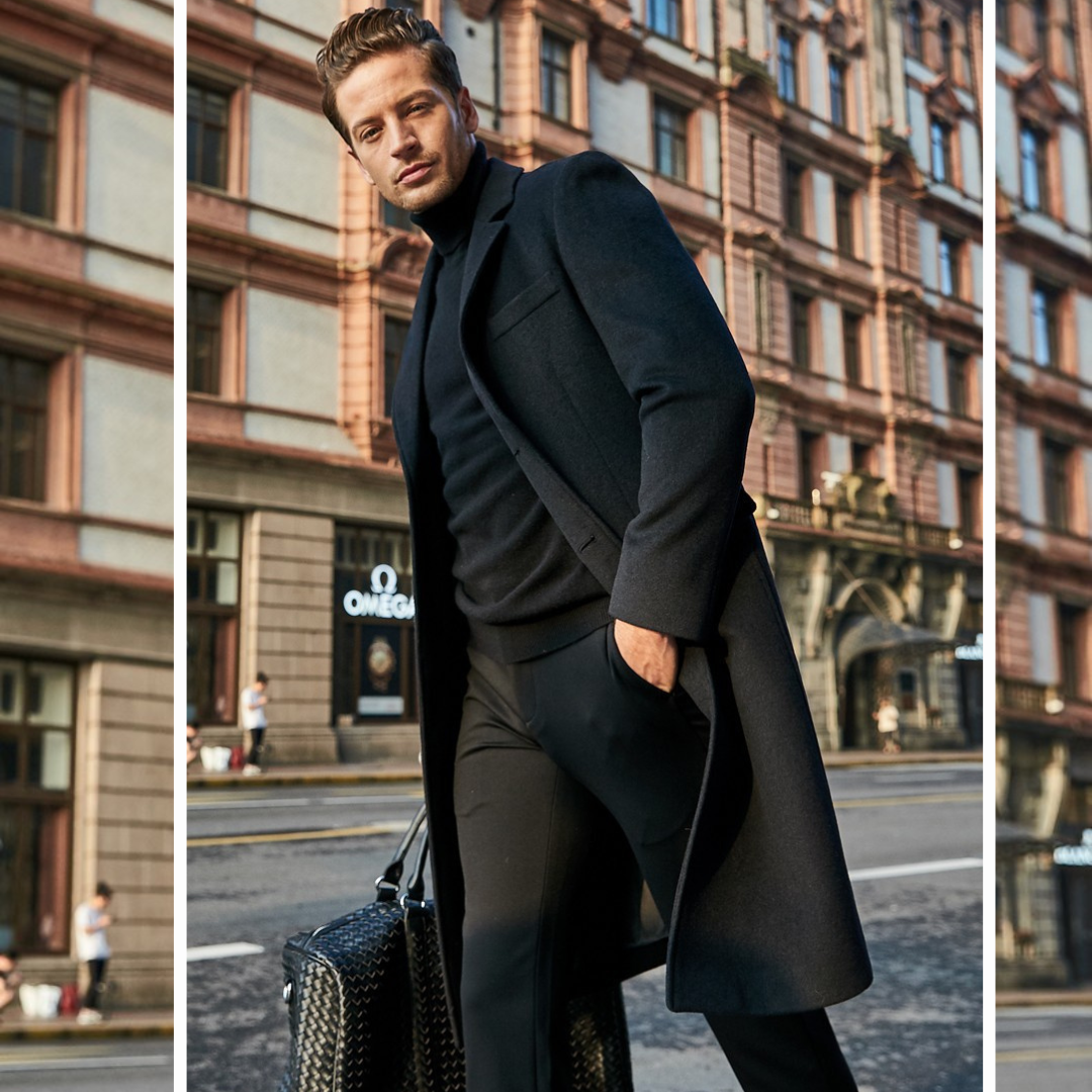 Trenchcoat aus Wolle - Stylischer langer einreihiger Trenchcoat für Herren-Chaps Herrenmode