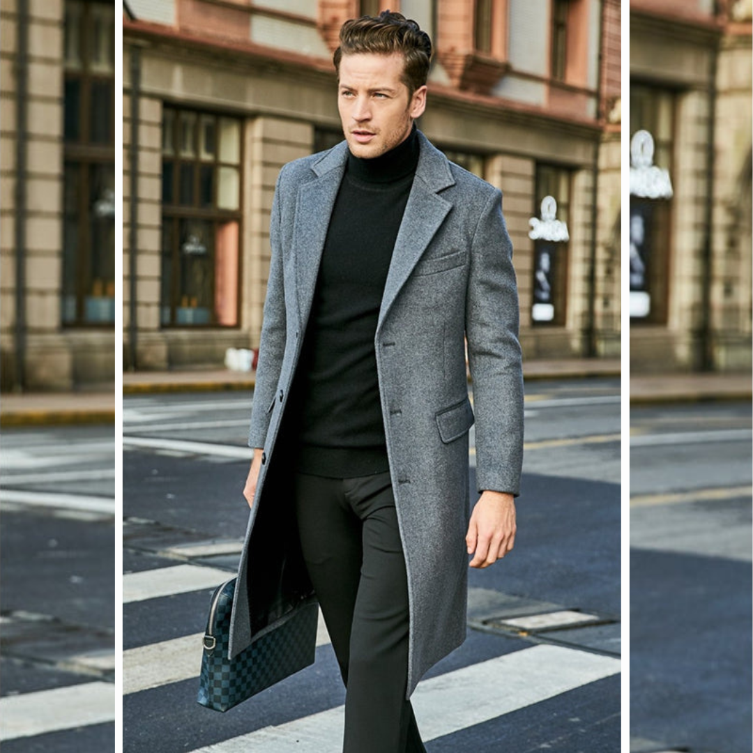 Trenchcoat aus Wolle - Stylischer langer einreihiger Trenchcoat für Herren-Chaps Herrenmode