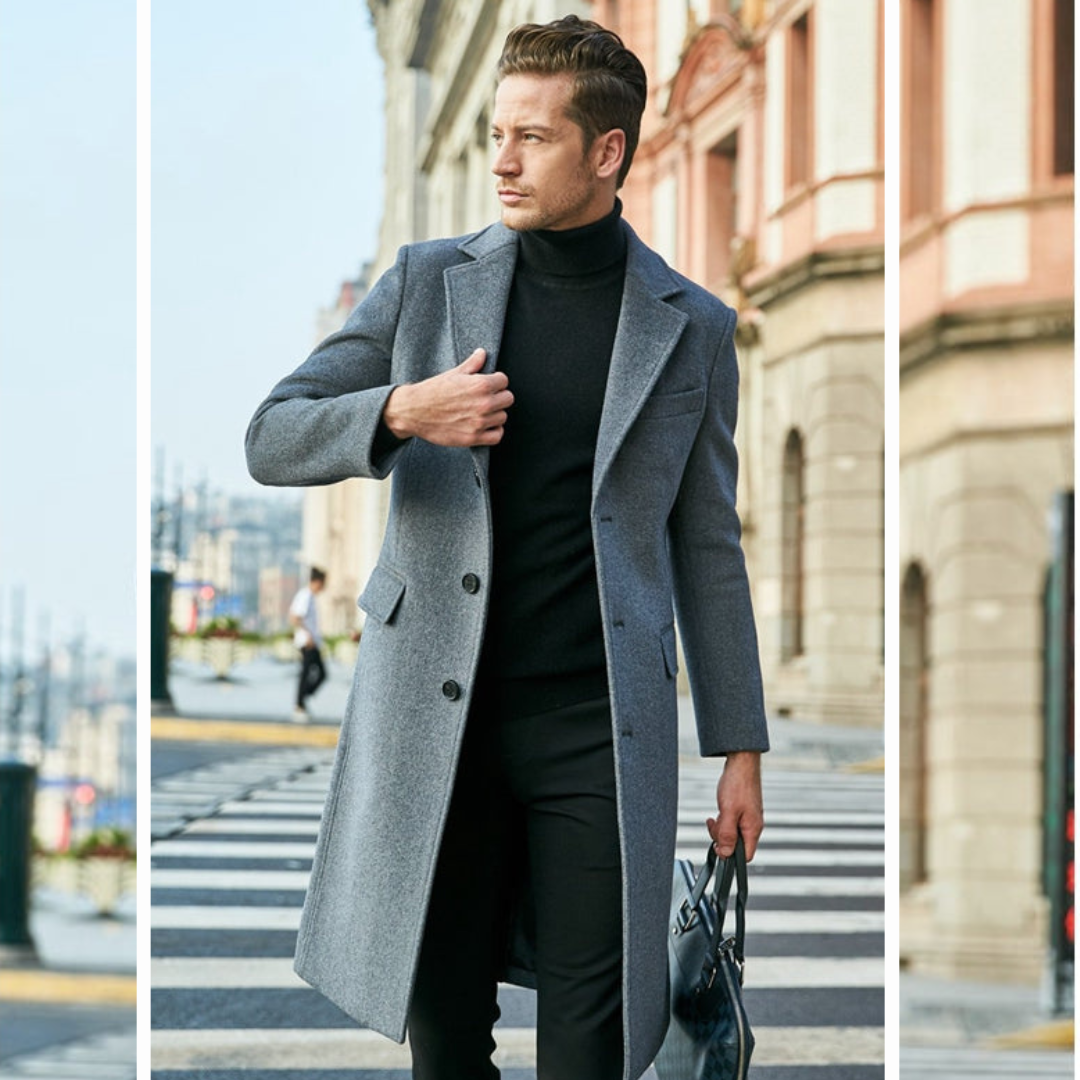 Trenchcoat aus Wolle - Stylischer langer einreihiger Trenchcoat für Herren-Chaps Herrenmode