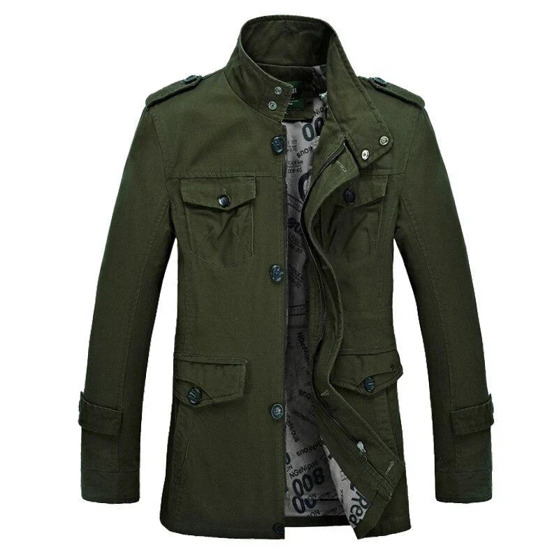 Trenchcoat für Herren - Einreihige Herbstjacke mit schmaler Passform und Reißverschluss-Armeegrün-L-Chaps Herrenmode