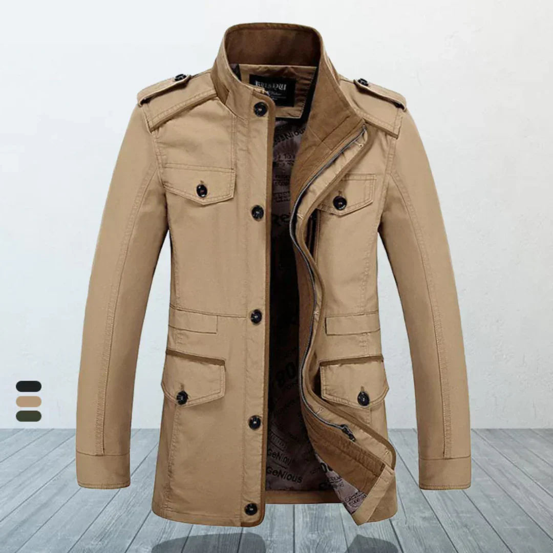 Trenchcoat für Herren - Einreihige Herbstjacke mit schmaler Passform und Reißverschluss-Braun-L-Chaps Herrenmode