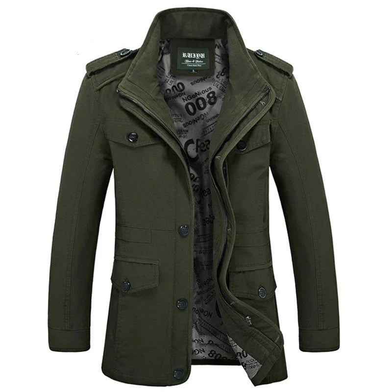 Trenchcoat für Herren - Einreihige Herbstjacke mit schmaler Passform und Reißverschluss-Grün-L-Chaps Herrenmode