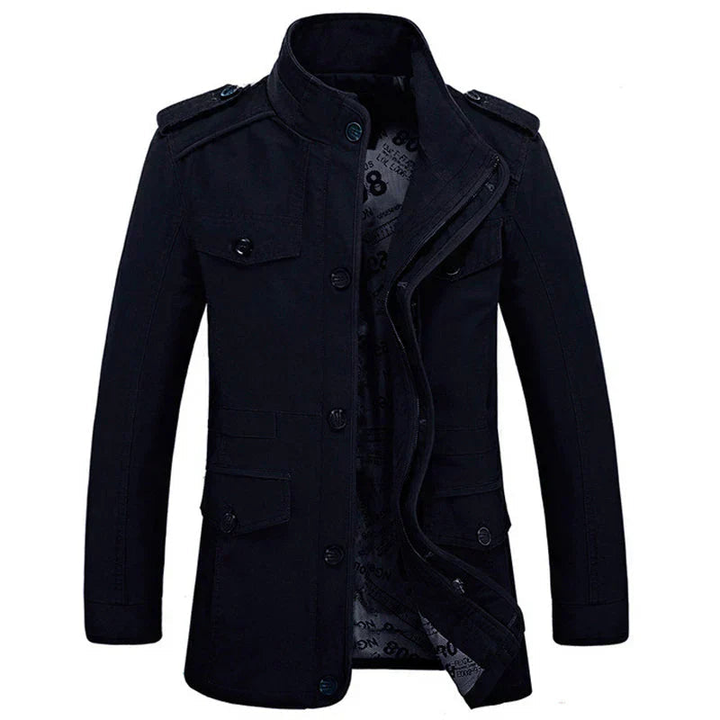Trenchcoat für Herren - Einreihige Herbstjacke mit schmaler Passform und Reißverschluss-Holzkohle Schwarz-L-Chaps Herrenmode
