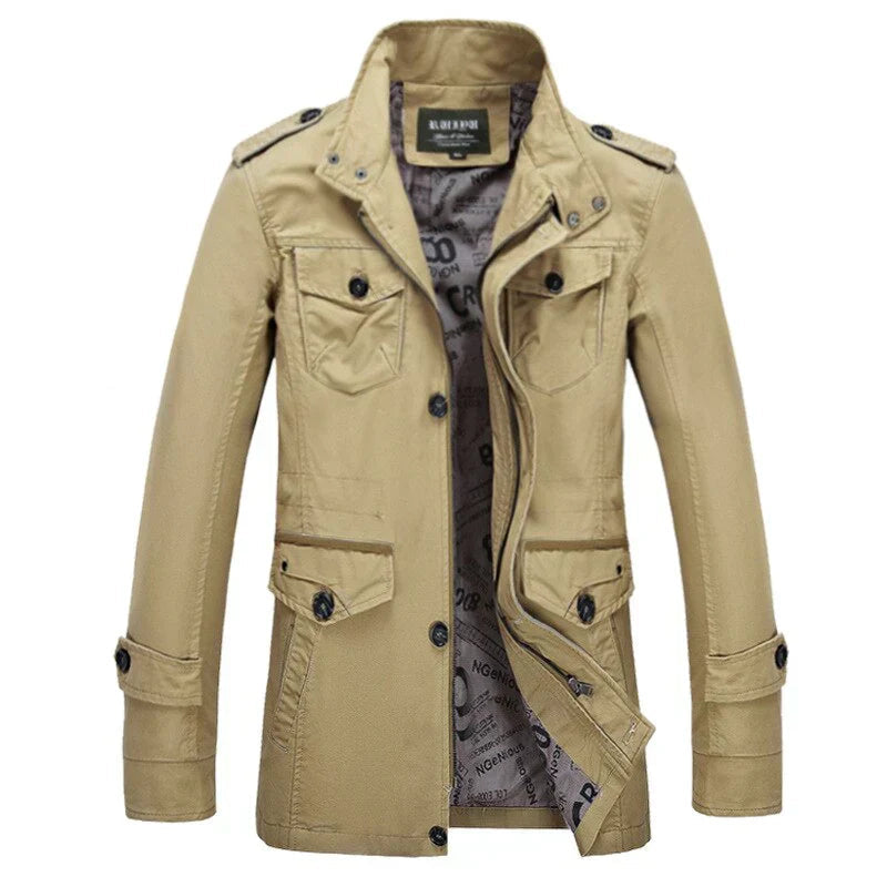 Trenchcoat für Herren - Einreihige Herbstjacke mit schmaler Passform und Reißverschluss-Khaki-L-Chaps Herrenmode