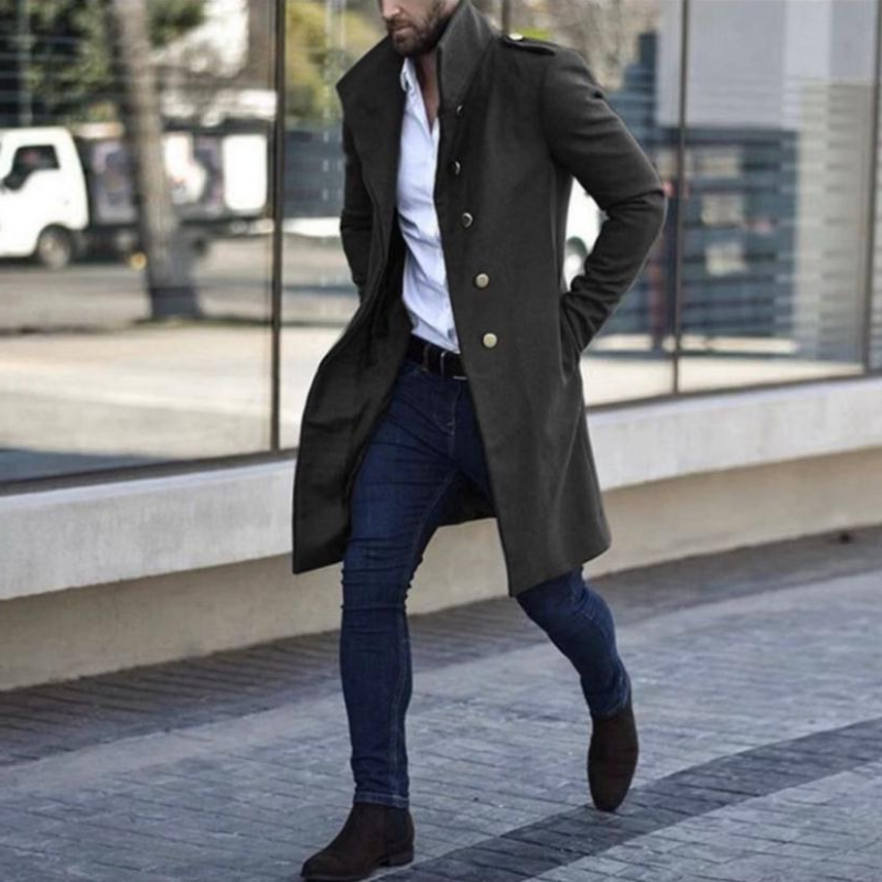 Trenchcoat – halblang – einreihig – Wintertrenchcoat – Herrenmantel-Chaps Herrenmode