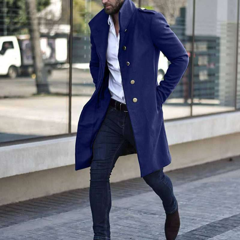 Trenchcoat – halblang – einreihig – Wintertrenchcoat – Herrenmantel-Dunkelblau-S-Chaps Herrenmode