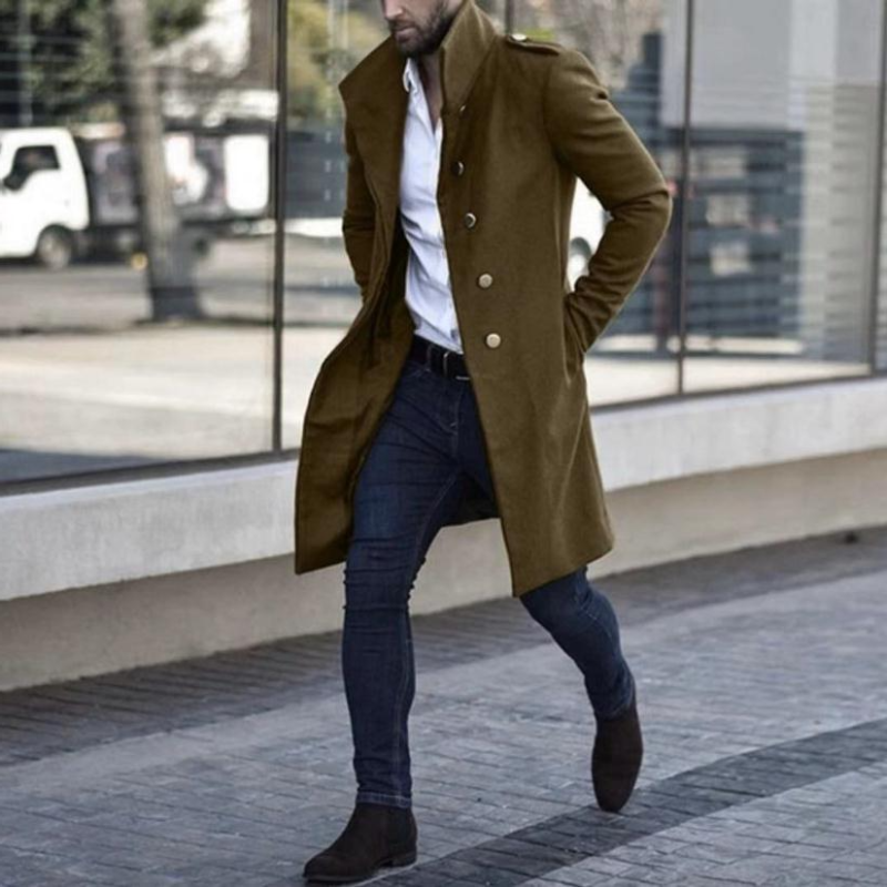 Trenchcoat – halblang – einreihig – Wintertrenchcoat – Herrenmantel-Dunkelbraun-S-Chaps Herrenmode