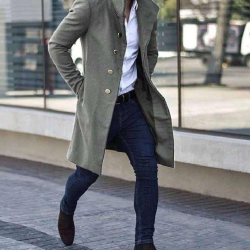 Trenchcoat – halblang – einreihig – Wintertrenchcoat – Herrenmantel-Dunkelgrau-S-Chaps Herrenmode