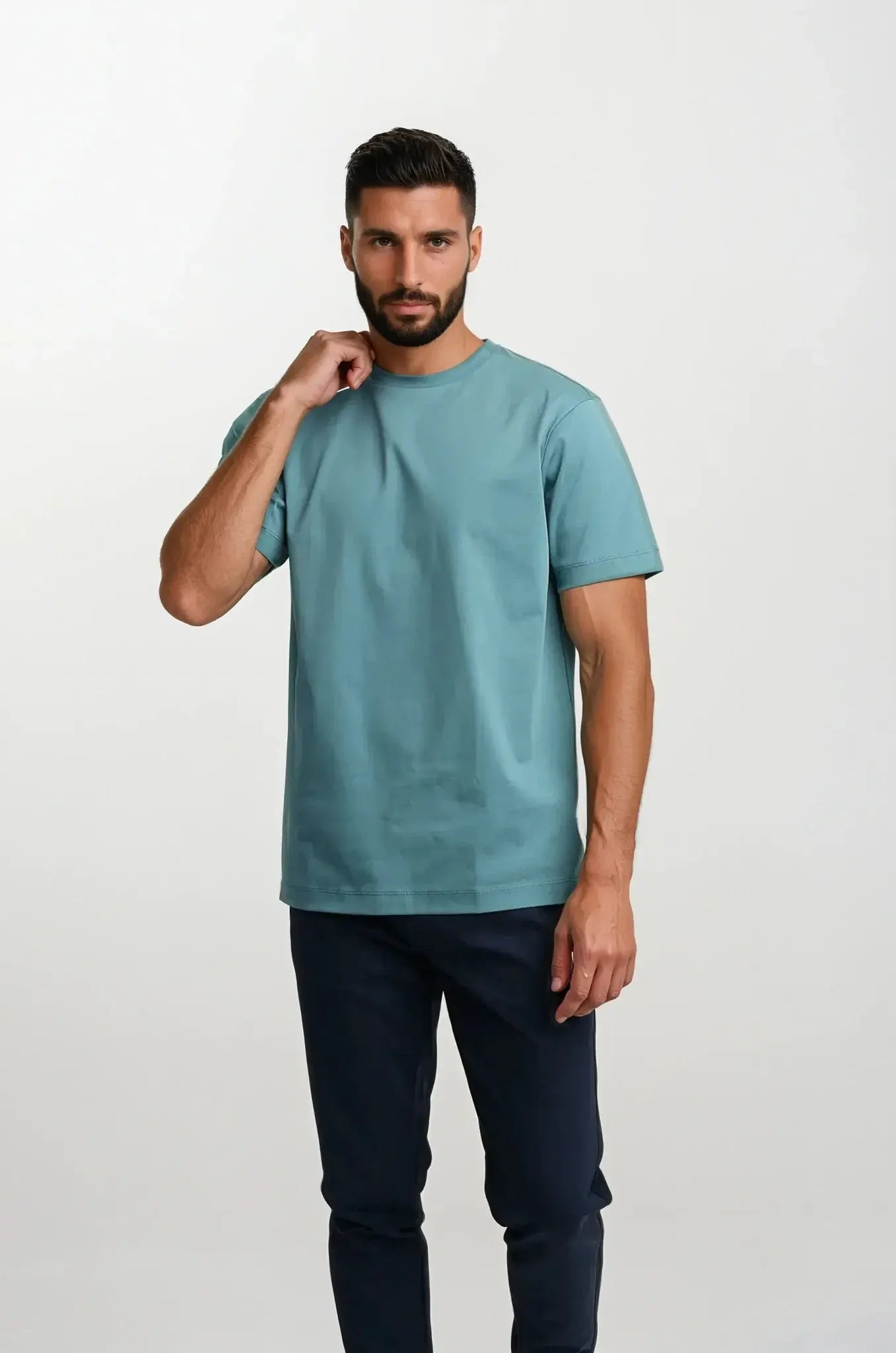 Türkisfarbenes T-Shirt – Einfaches Rundhals-T-Shirt für Männer-S-Chaps Herrenmode