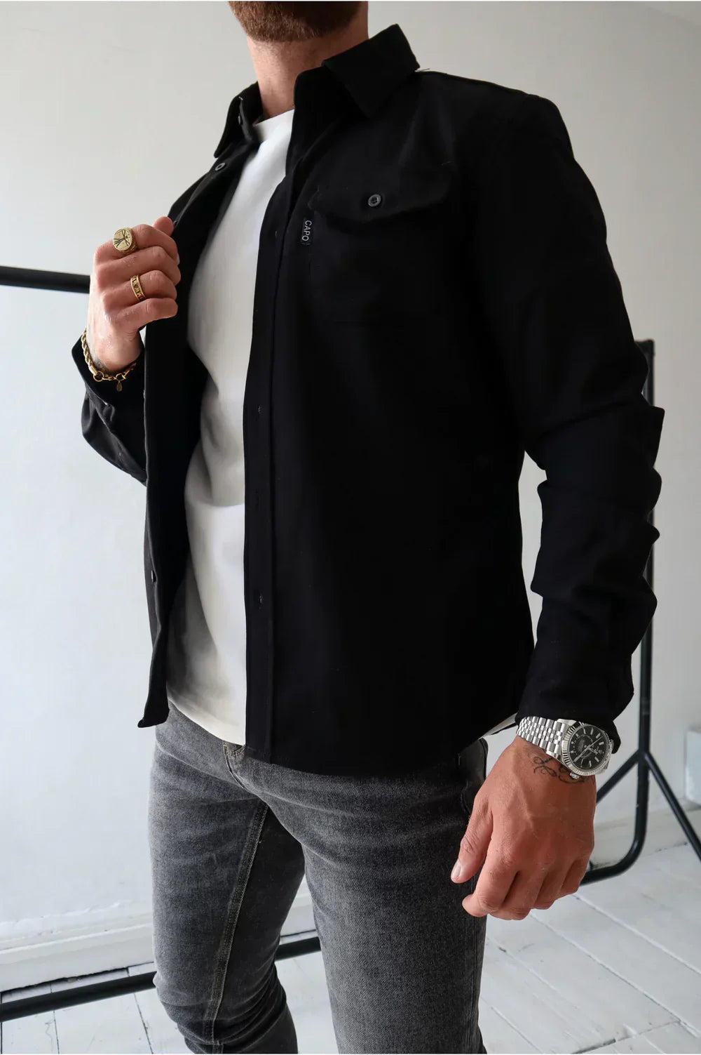 Überhemd - Button-Up - Langarm - Hemdjacke - Herrenjacke-Chaps Herrenmode