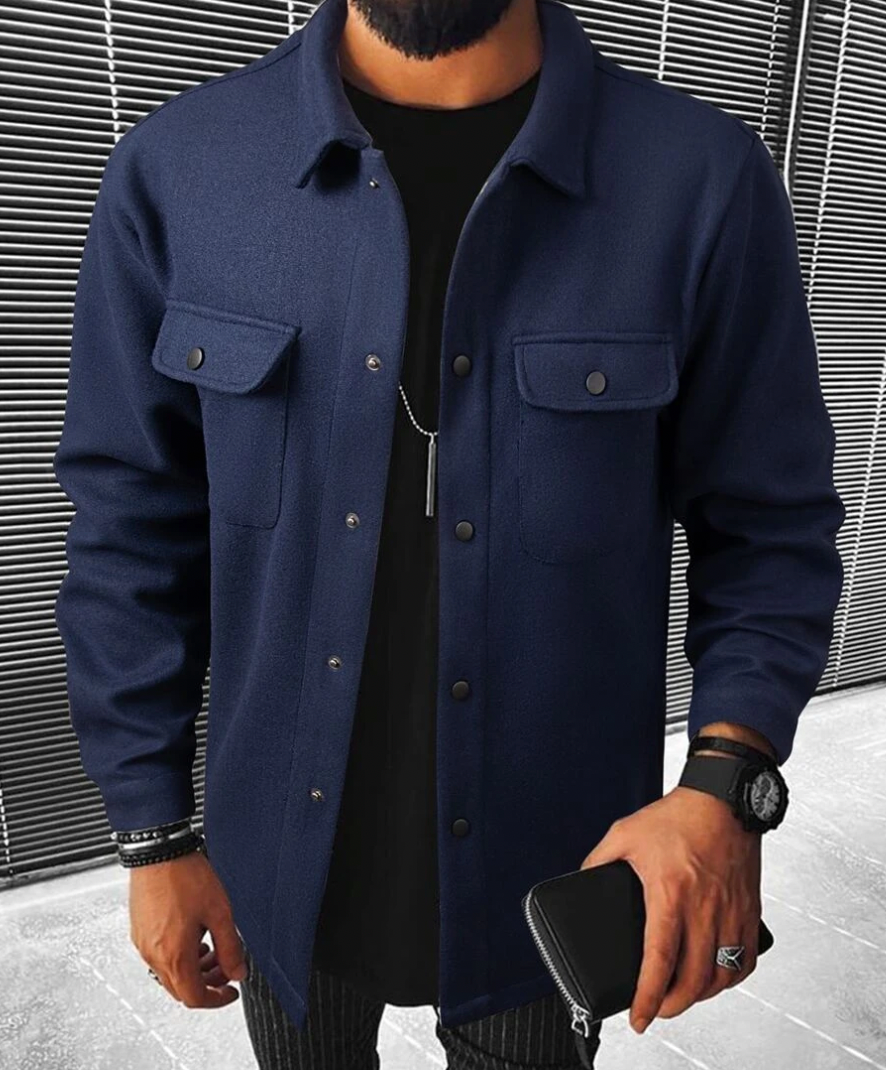 Überhemd | Warm | Button-Up | Hemdjacke | Herrenhemden-Dunkelblau-XS-Chaps Herrenmode