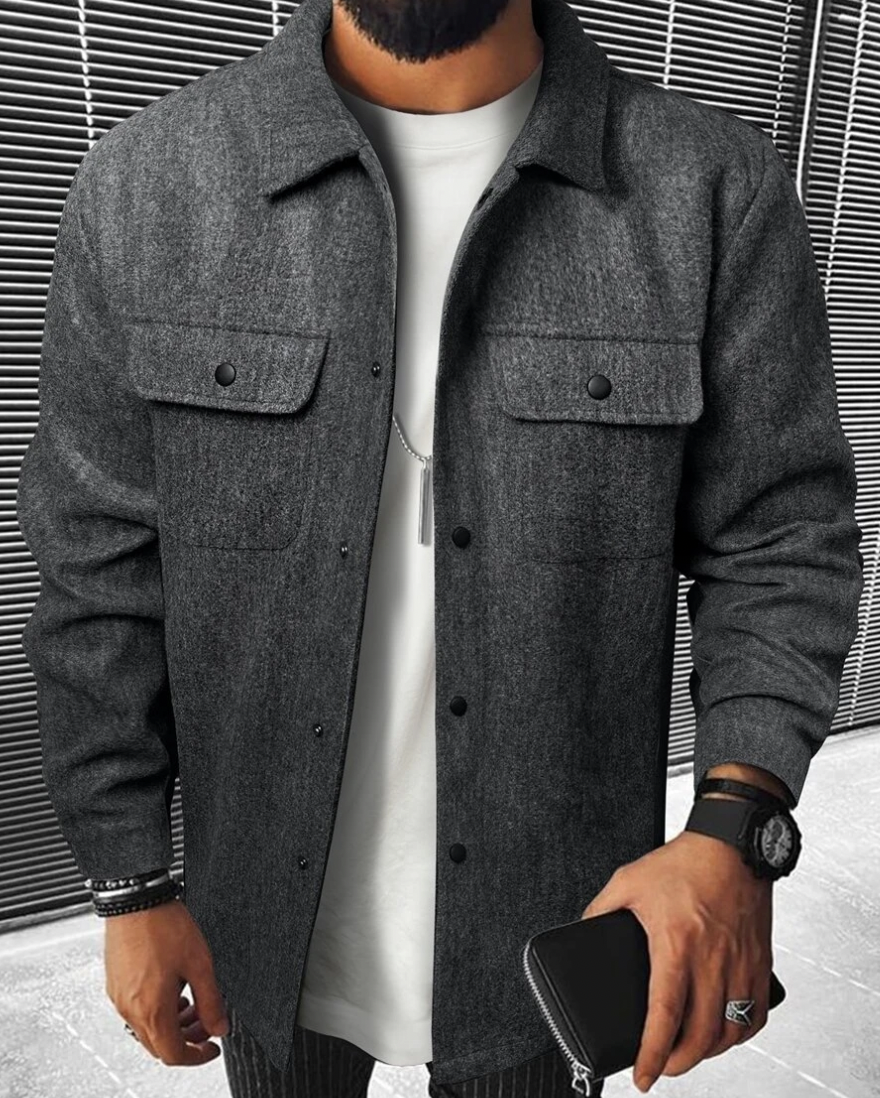 Überhemd | Warm | Button-Up | Hemdjacke | Herrenhemden-Dunkelgrau-XS-Chaps Herrenmode