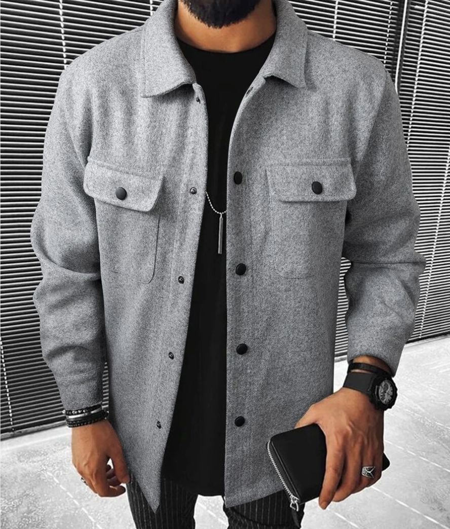 Überhemd | Warm | Button-Up | Hemdjacke | Herrenhemden-Grau-XS-Chaps Herrenmode