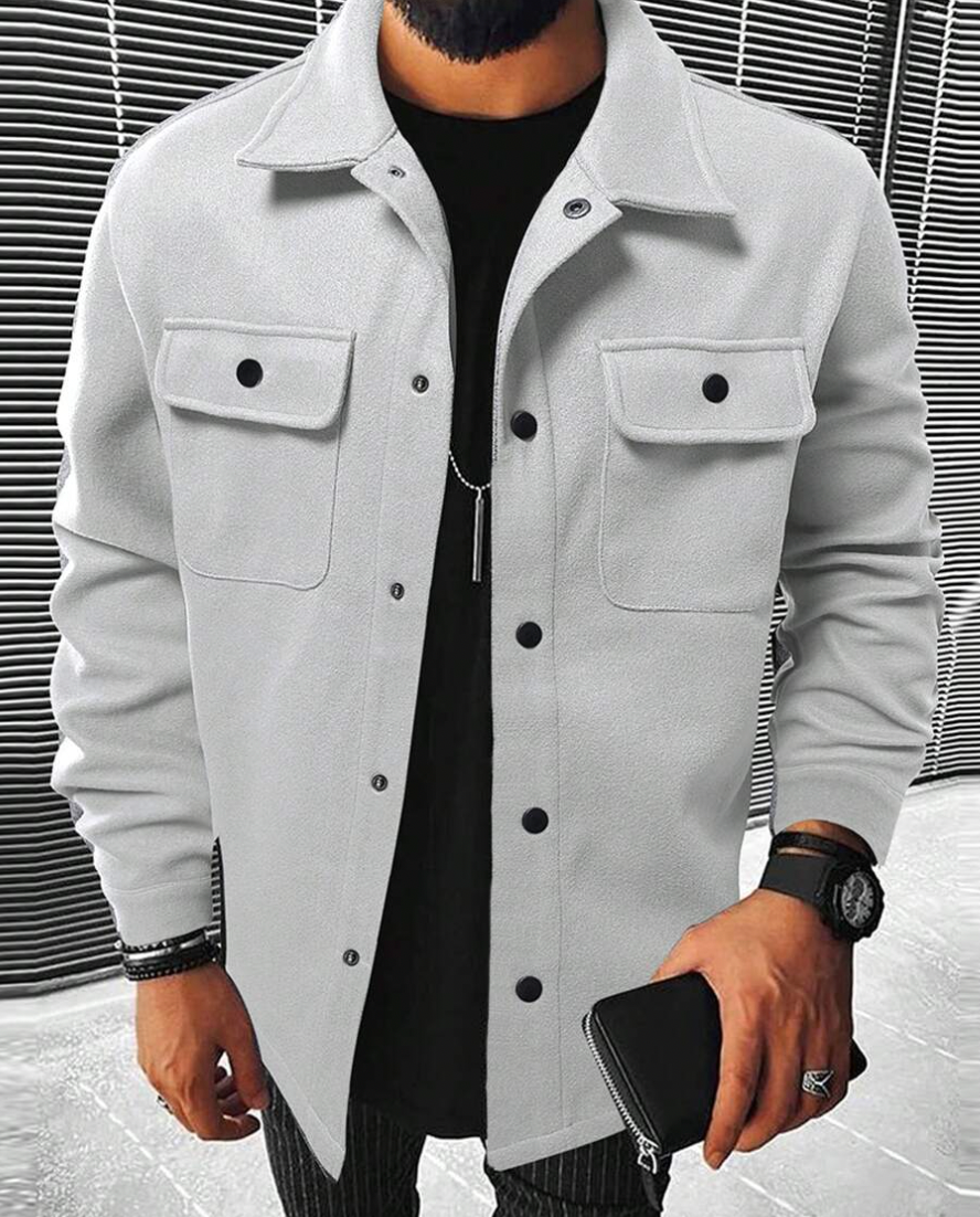 Überhemd | Warm | Button-Up | Hemdjacke | Herrenhemden-Hellgrau-XS-Chaps Herrenmode