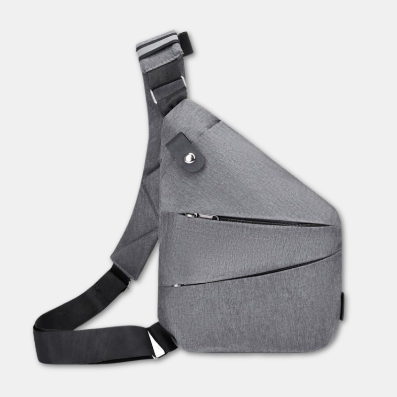 Umhängetasche – verstellbar – diebstahlsicher – Brustbeutel – Herrentaschen-Grau-Rechtshänder-Chaps Herrenmode