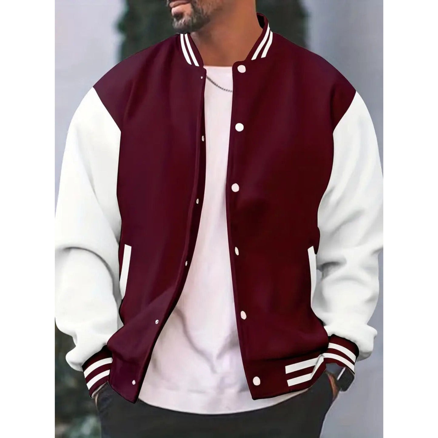 Varsity-Jacke – Lässige Baseball-Bomberjacke mit Knöpfen für Männer-Burgunderrot-S-Chaps Herrenmode