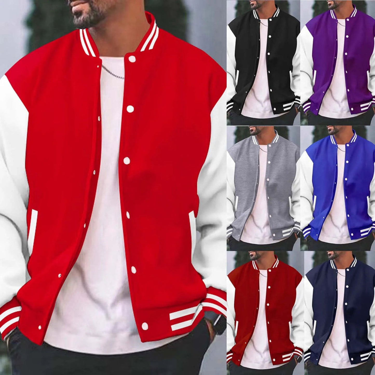 Varsity-Jacke – Lässige Baseball-Bomberjacke mit Knöpfen für Männer-Chaps Herrenmode