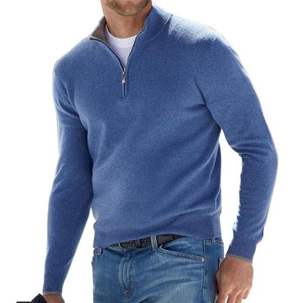 Viertel-Reißverschluss-Pullover | Langarm-Pullover | Pullover | Strickpullover | Herren-Halb-Reißverschluss-Pullover-Blau-S-Chaps Herrenmode