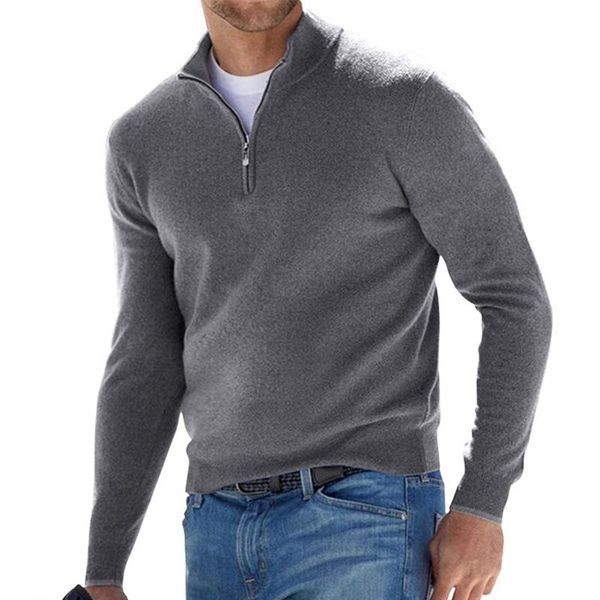 Viertel-Reißverschluss-Pullover | Langarm-Pullover | Pullover | Strickpullover | Herren-Halb-Reißverschluss-Pullover-Grau-S-Chaps Herrenmode