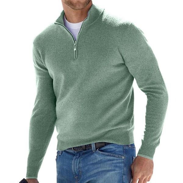 Viertel-Reißverschluss-Pullover | Langarm-Pullover | Pullover | Strickpullover | Herren-Halb-Reißverschluss-Pullover-Grün-S-Chaps Herrenmode