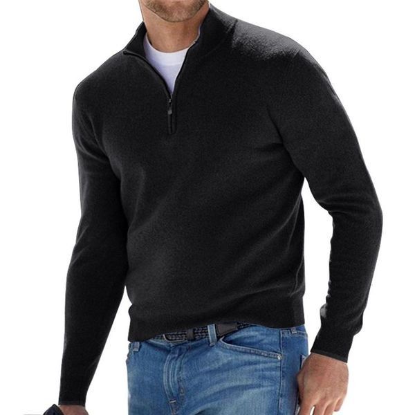 Viertel-Reißverschluss-Pullover | Langarm-Pullover | Pullover | Strickpullover | Herren-Halb-Reißverschluss-Pullover-Schwarz-S-Chaps Herrenmode