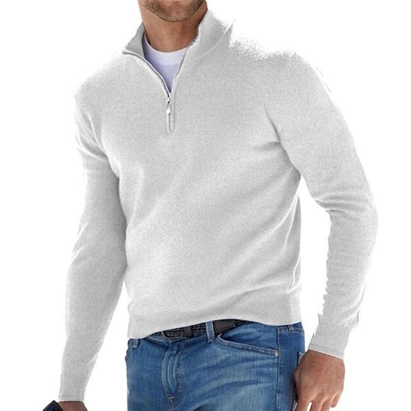 Viertel-Reißverschluss-Pullover | Langarm-Pullover | Pullover | Strickpullover | Herren-Halb-Reißverschluss-Pullover-Weiß-S-Chaps Herrenmode