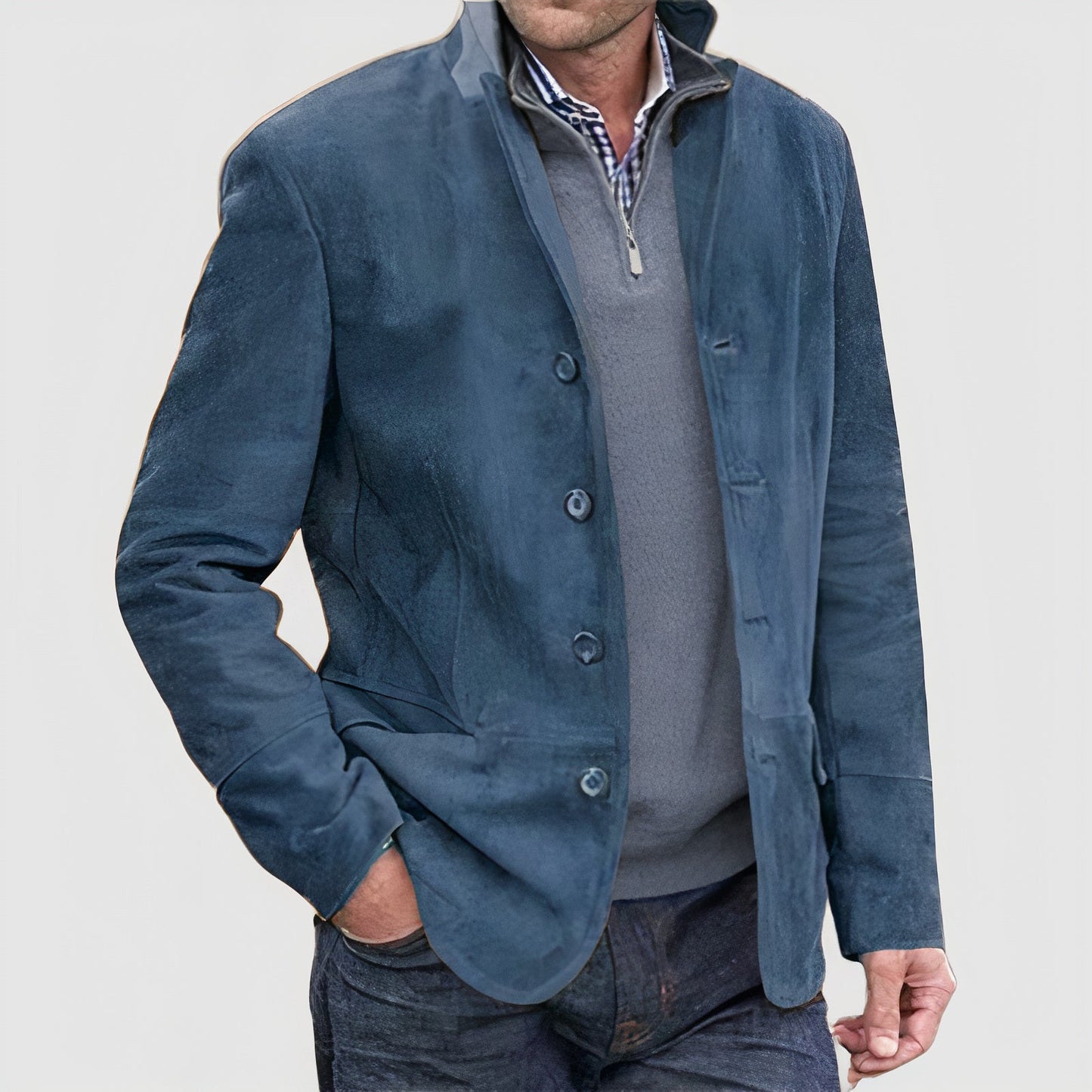 Vintage Jacke - Herren Umlegekragen Button-Up Herbstjacke-Blau-XS-Chaps Herrenmode
