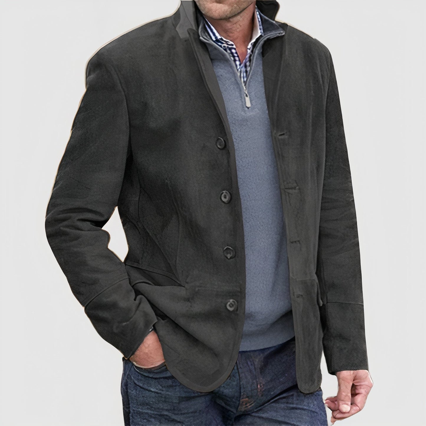 Vintage Jacke - Herren Umlegekragen Button-Up Herbstjacke-Grau-XS-Chaps Herrenmode