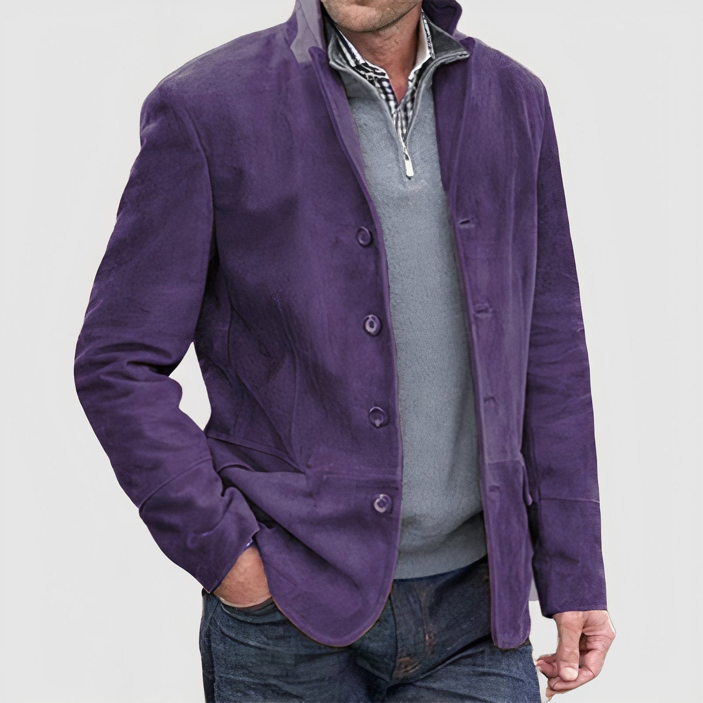 Vintage Jacke - Herren Umlegekragen Button-Up Herbstjacke-Lila-XS-Chaps Herrenmode