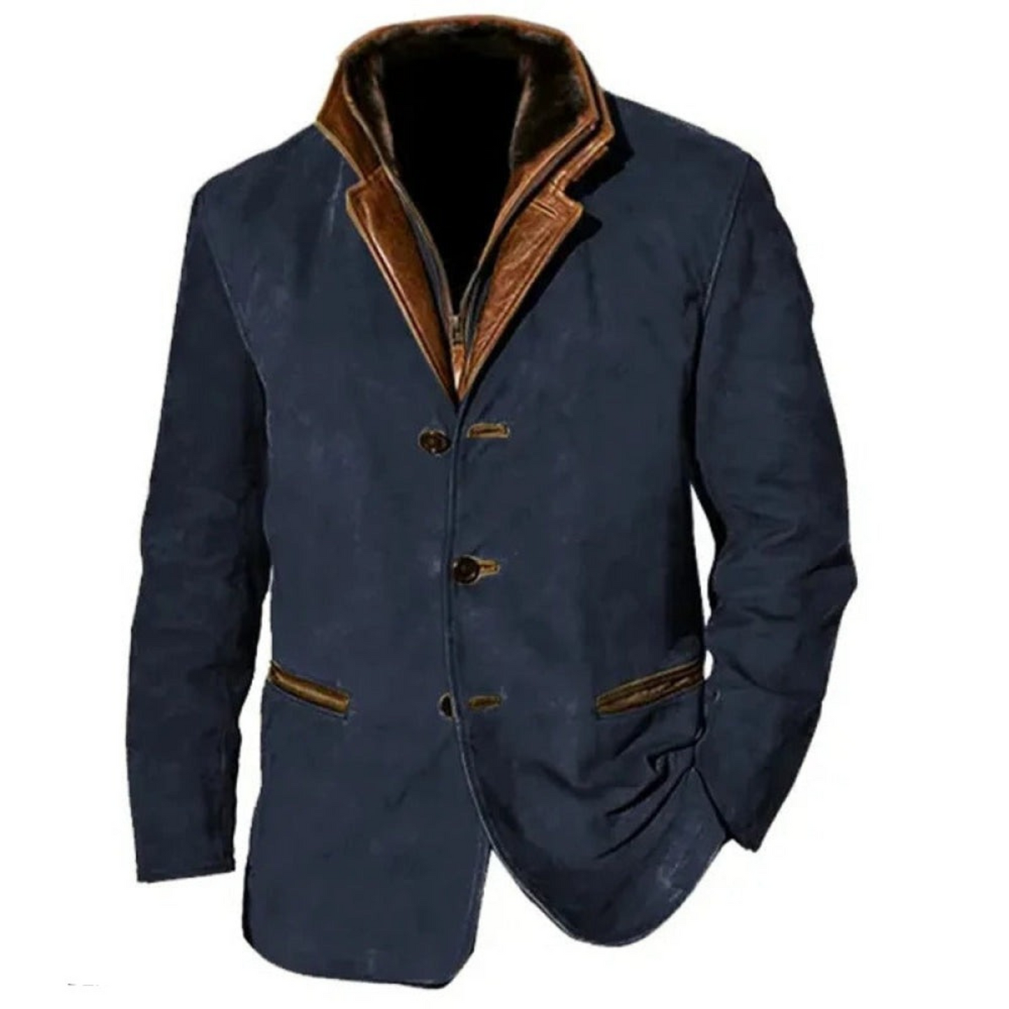 Vintage-Jacke | Mit Knöpfen | Mit Reißverschluss | Wildlederjacke | Herrenjacke-Blau-S-Chaps Herrenmode