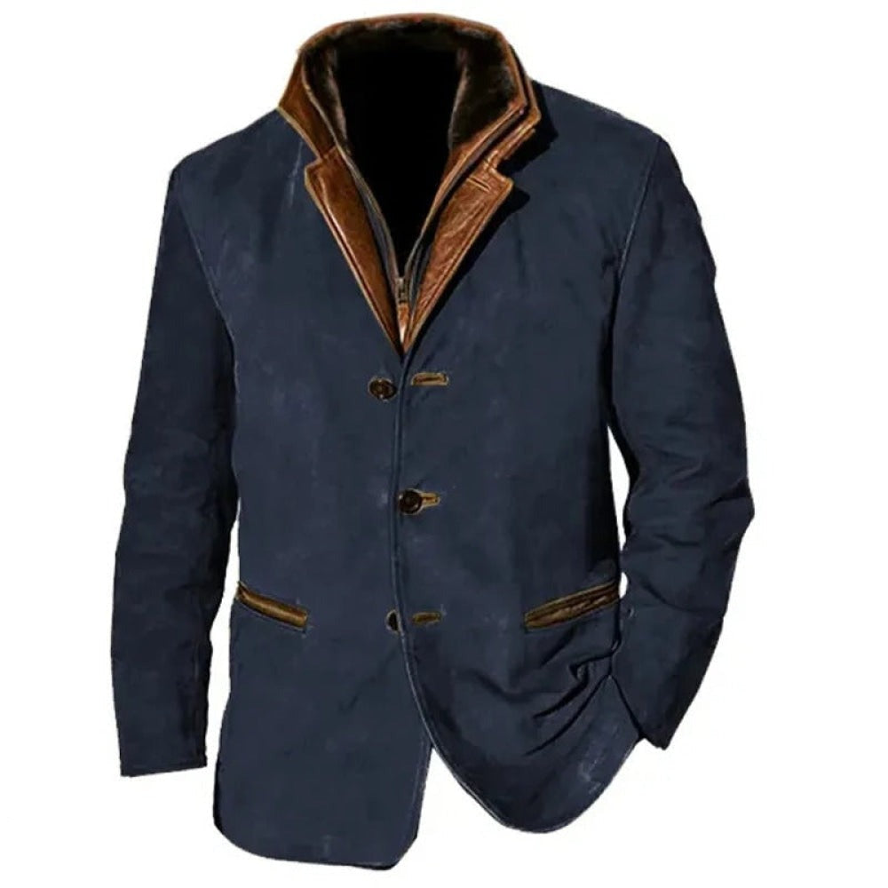 Vintage Jacke - Retro - Lässig - Wildlederjacke - Herrenjacke-Dunkelblau-S-Chaps Herrenmode