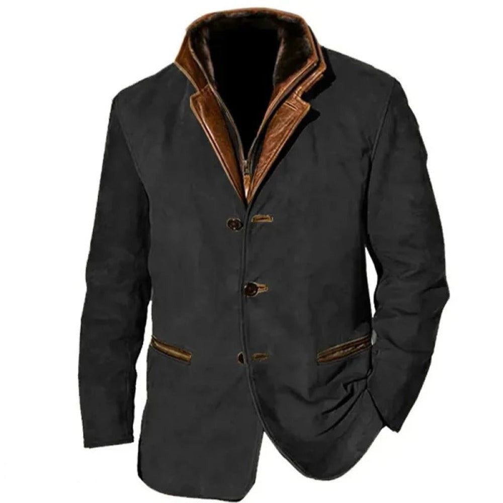 Vintage Jacke - Retro - Lässig - Wildlederjacke - Herrenjacke-Schwarz-S-Chaps Herrenmode