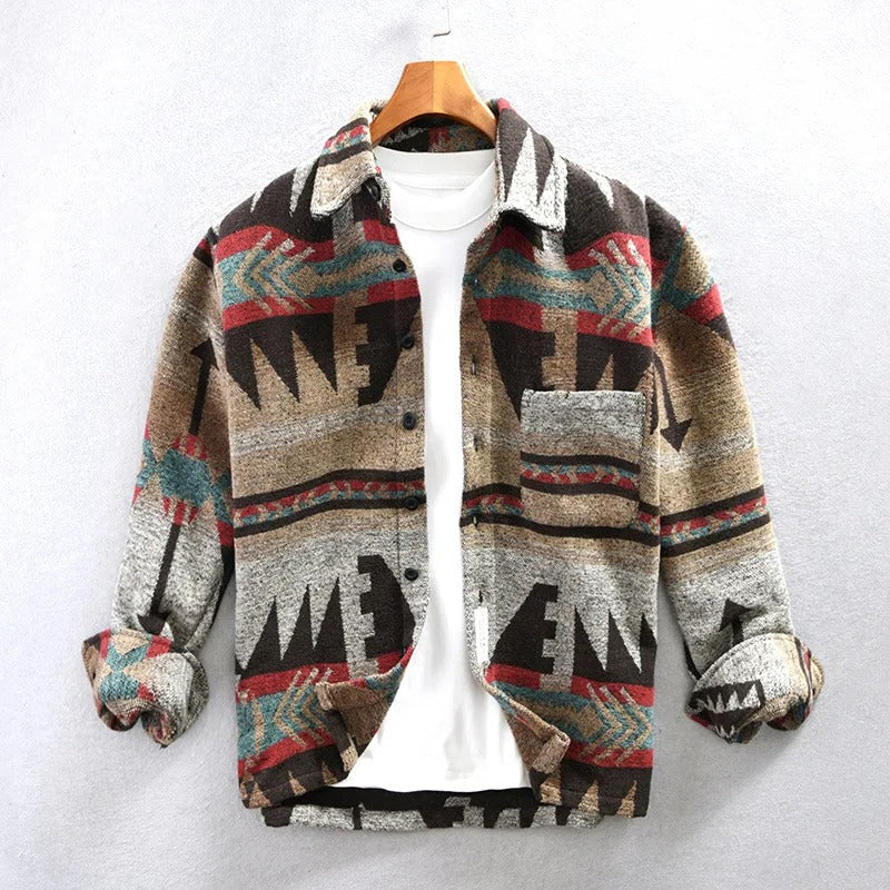 Vintage-Jacke – bedruckt – Overshirt-Jacke – Herrenjacke-Dunkelbraun-S-Chaps Herrenmode