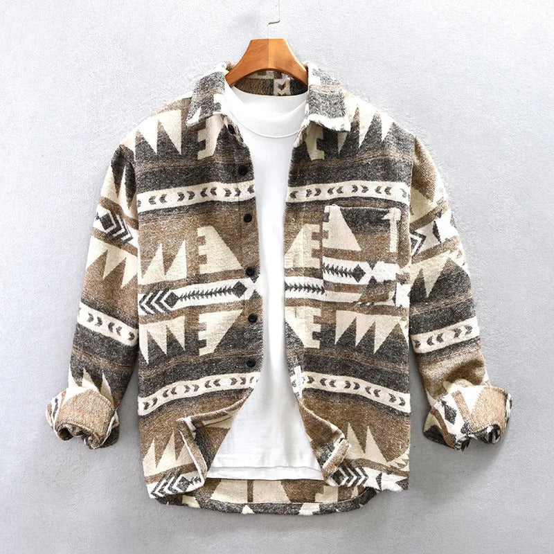 Vintage-Jacke – bedruckt – Overshirt-Jacke – Herrenjacke-Hellbraun-S-Chaps Herrenmode