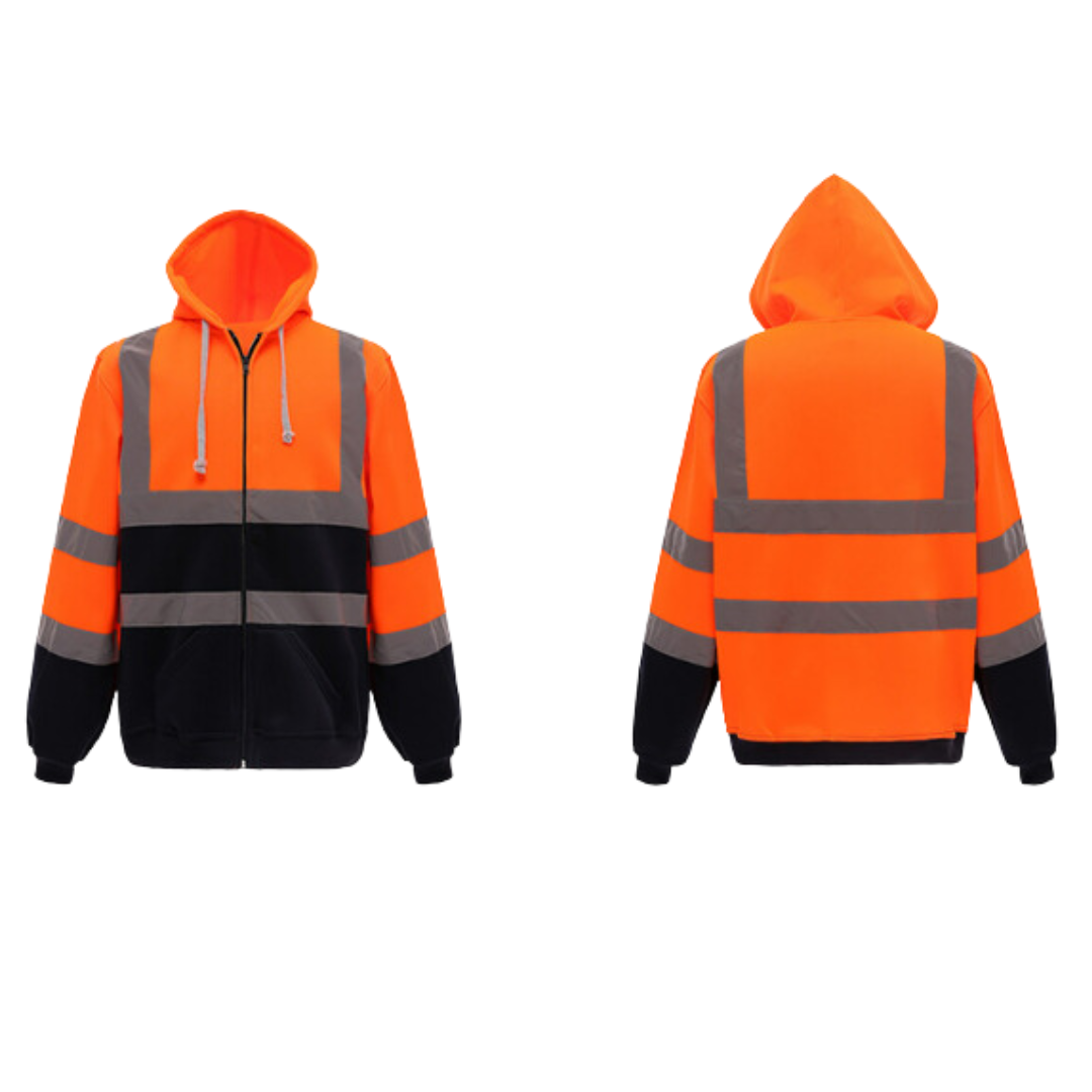 Warnschutzjacke – mit Kapuze – Arbeitskleidung – reflektierende Jacke – Herrenjacke-Orange und Schwarz-S-Chaps Herrenmode