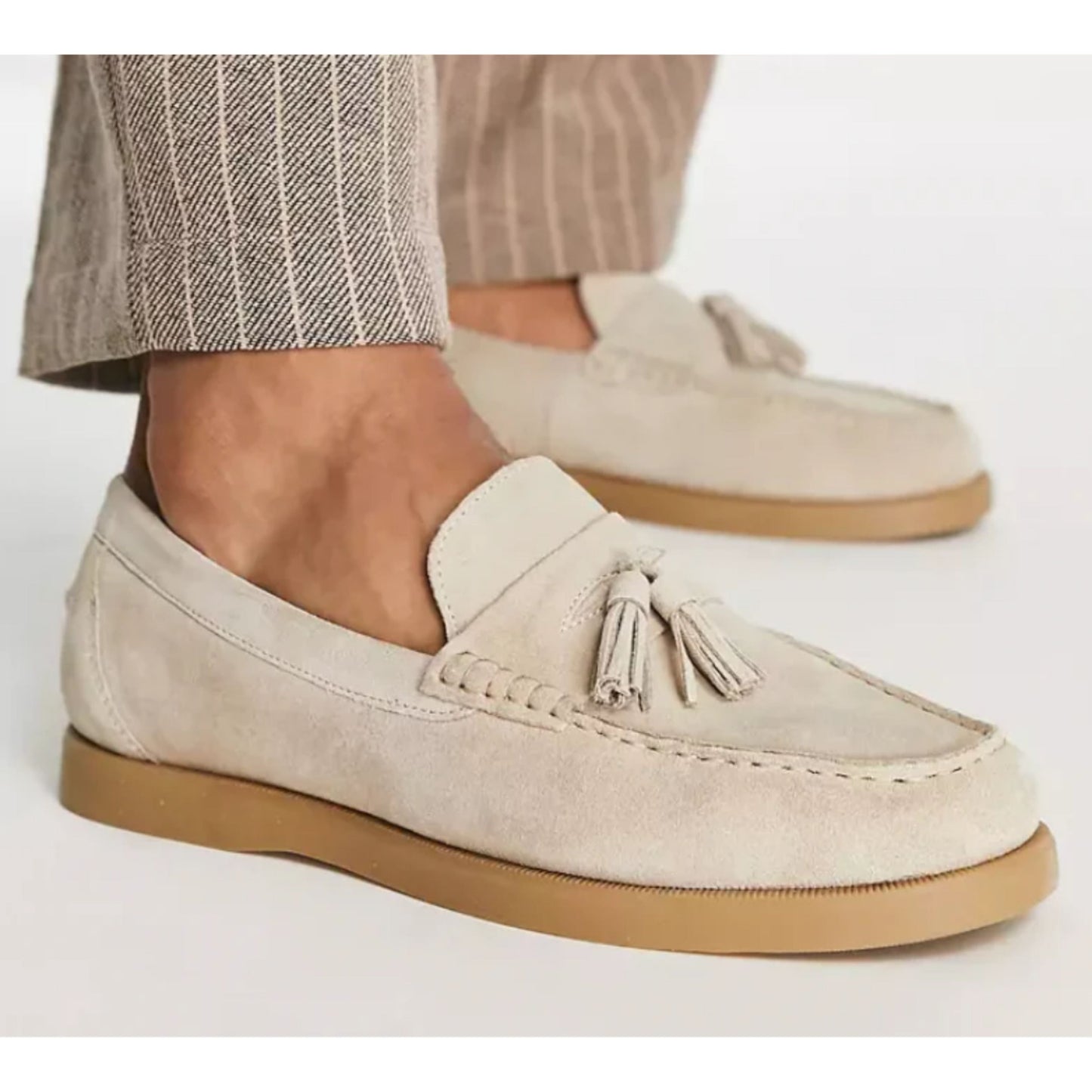 Wildleder Loafers - Herren Rutschfest Beige Tassel Loafer Schuhe-Chaps Herrenmode