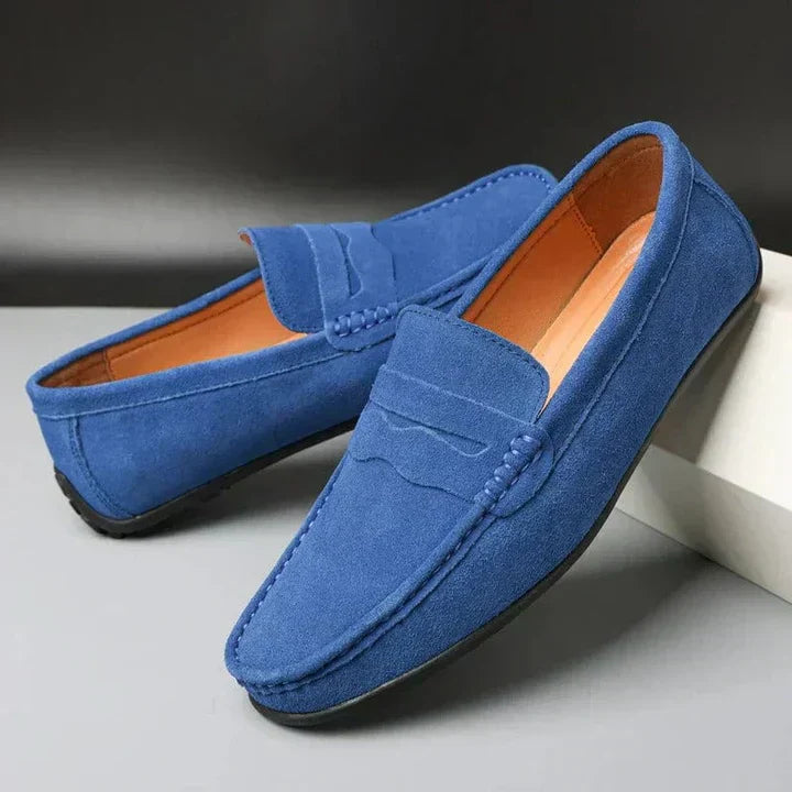 Wildleder-Slipper | Slip-On | Rutschfest | Mokassins | Herren-Slipper-Blau-7-Chaps Herrenmode
