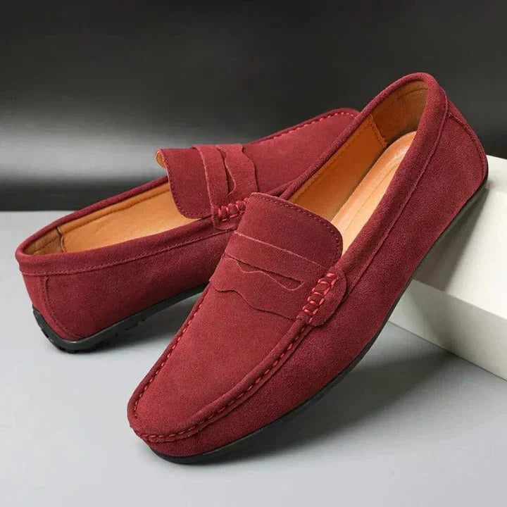 Wildleder-Slipper | Slip-On | Rutschfest | Mokassins | Herren-Slipper-Burgunderrot-7-Chaps Herrenmode