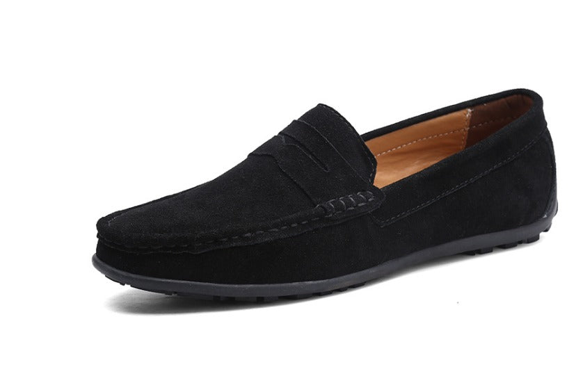 Wildleder-Slipper | Slip-On | Rutschfest | Mokassins | Herren-Slipper-Schwarz-7-Chaps Herrenmode