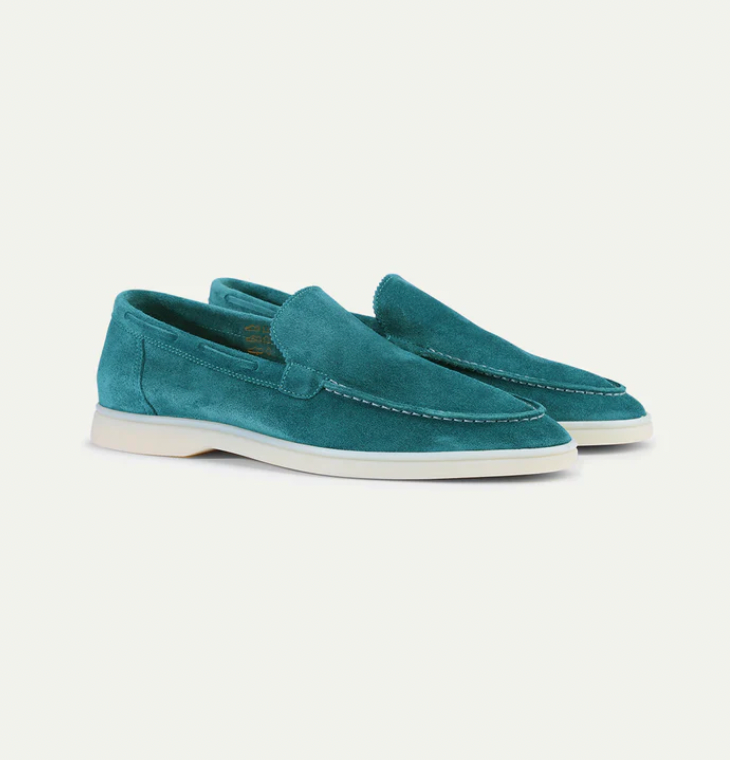 Wildleder-Slipper – zum Hineinschlüpfen – bequem – Lederslipper – Herrenschuhe-Dunkel türkis-38-Chaps Herrenmode